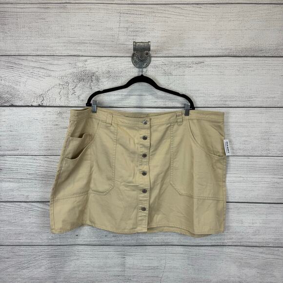 Old Navy Plus Size Khaki Ivory Button Front Denim Skirt Size 26 - Picture 1 of 7